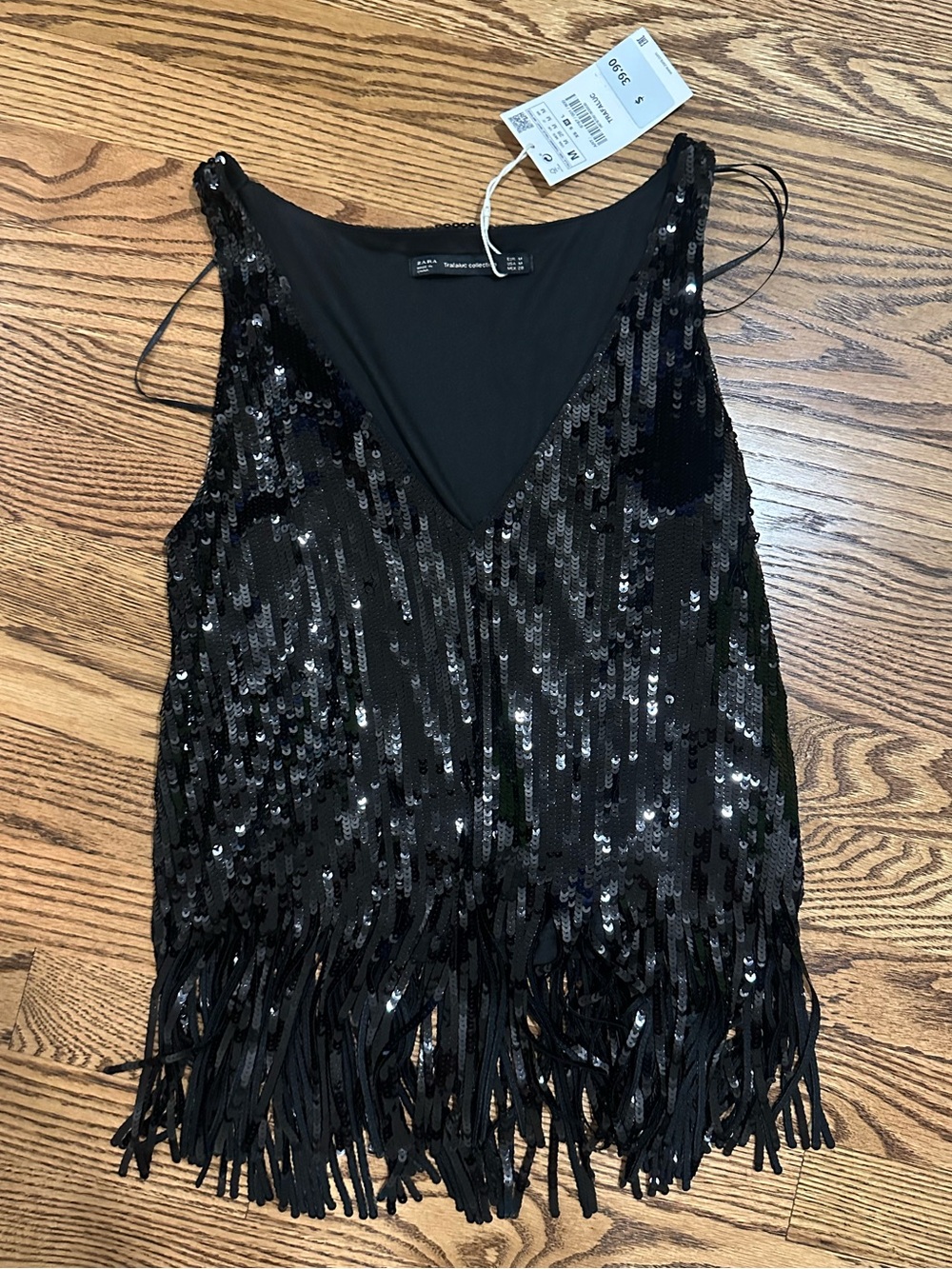 Zara Black Sequin Fringe V-Neck Tank Top - Women